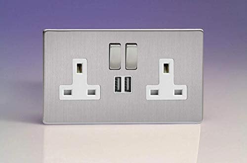 Varilight XDS5U2SWS 13A Socket 2G With USB White Brushed Steel