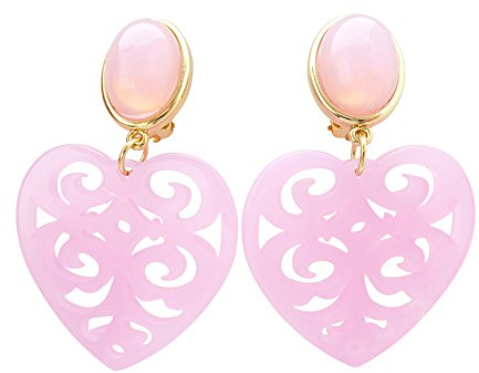 Sehr große leichte Ohrstecker Ohrringe vergoldet rosa Stein herz-förmiger Anhänger edel Statement Fashion Glamour Fest Designer Geschenk JUSTWIN