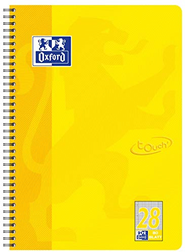Oxford Touch Collegeblock A4 kariert mit Doppelrand, 80 Blatt, gelb