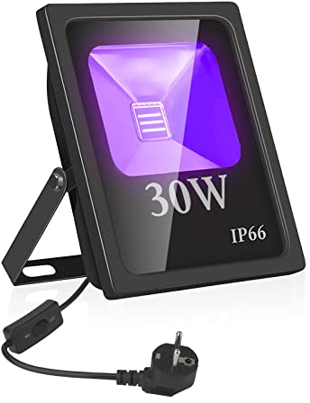 UV Led Luz de Inundación,Eleganted Impermeable IP66 Blacklights Luces Negra 30W Lámpara Led para Partido Escenario Boda Fiesta Art Pintura Halloween Iluminación