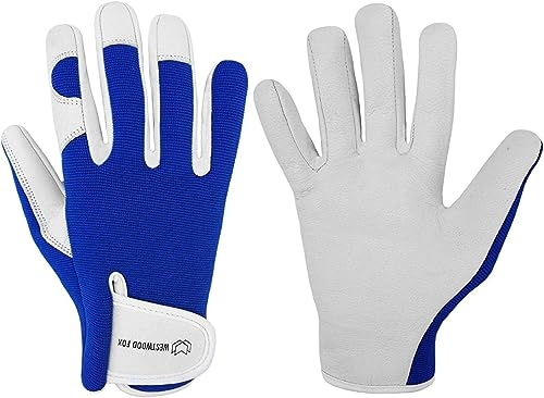 WESTWOOD FOX Arbeitshandschuhe Herren Leder Schnittfeste Handschuhe für Garten Gartenhandschuhe Damen Dornensicher, Gartenhandschuhe Dornenfest Gartenarbeitshandschuhe, Blau