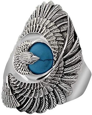 Daesar Herren Ring Silber 925 Eckig Adler mit Türkis Freundschaftsringe Partnerring Silber Größe 65 (20.7)