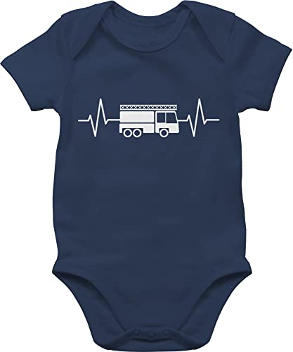 Baby Body Junge Mädchen - Feuerwehr Herzschlag - weiß - 1/3 Monate - Navy Blau - baby+feuerwehr+strampler feuerwehrmann feuerwehrauto strampler outfit feuerwehrgeschenkartikel baby-kurzarmbodys