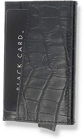 Solo Pelle Kartenetui | Kreditkartenetui | Leder Geldbörse Slim Wallet Portmonee | Geldbeutel mit RFID Schutz für bis zu 8 Karten Model: Mech (Kroko Schwarz mit Kleingeldfach)