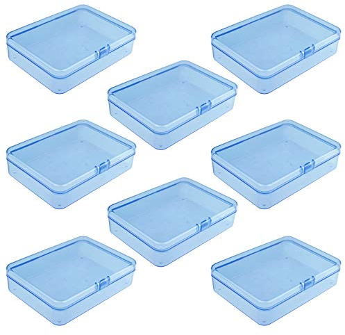 Goodma 8 Pieces Rectangular Plastic Boxes Empty Storage Organizer Containers with Hinged Lids for Small Items and Other Craft Projects (115 x 85 x 28 mm, Blue)