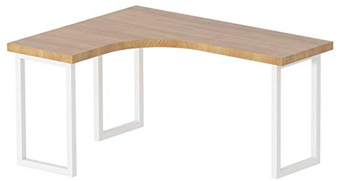 Scrivania RENRUIRUI Ufficio Ad Angolo A Forma di L 5 Cm di Spessore in Legno Massello con Struttura in Metallo Durevole Computer Consente di Risparmiare Spazio