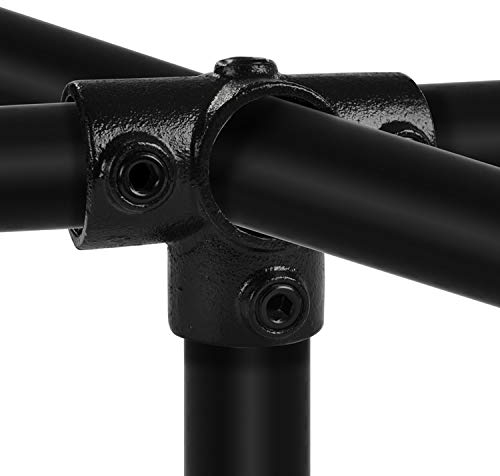 Klemp - Schwarz Dreiweg-Kreuzverbinder für Stütz-Rohr, Rohrverbinder Kreuz-T-Stück, 5-Wege, inkl. Schrauben Typ 24BD - 42,4 mm / 1 ¼