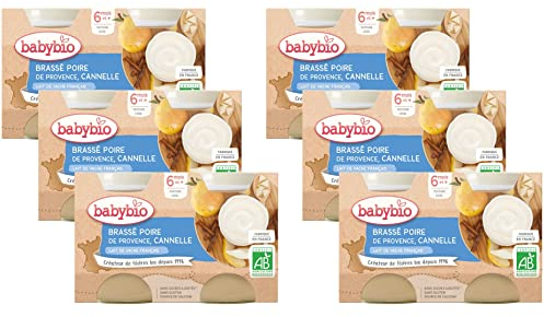 Babybio - Lait de Vache français - Petits Pots Brassé Poire de Provence Cannelle 2x130g - 6 Mois - BIO - Lot de 6