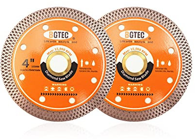 Super-Thin Diamond Tile Blade with Mesh Rim,BGTEC 2Pcs 4 Inch/105MM x Arbor 22.23-16mm Cutting Disc For Dry or Wet Cutting Porcelain Ceramic Marble Granite