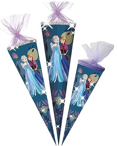 alles-meine.de GmbH Schultüte mit Glitzer - Strass Steinen ! - die Eiskönigin/Frozen 35-85 cm Größe wählbar Zuckertüte - Tüllabschluß/Filzabschluß - eckig/rund ..