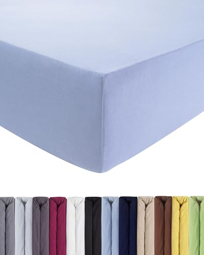 Entspanno Luxus Spannbettlaken 2X 90x200 bis 100x220cm - Aus weichem Premium Jersey - Ideal für Wasser- & Boxspringbett bis 35 cm Höhe - Hellblau