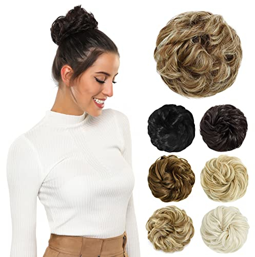 PARXITN Unordentlicher Dutt Haarteile für Frauen Haar Dutt Haarverlängerung Hochsteckfrisuren lockige Unordentlicher Dutt Scrunchie Hellbraun gemischt Natürliches Blond