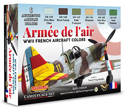 Lifecolor Ensemble de peintures acryliques CS56 Armée de l'Air WWII French Aircraft Colors