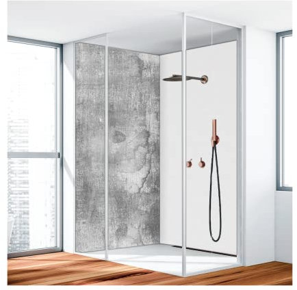 Duschrückwand, Badrückwand, Duschverkleidung, Wandverkleidung aus 3 mm Alu-Verbundplatte, 100x205cm, Alte-Putzwand Grau Glänzend - 9650