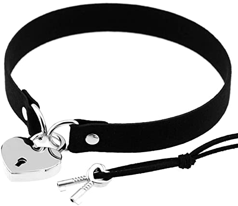 Aroncent Damen Herz Halskette Choker Halsband Leder Halskette Punk Stil verstellbare Choker Herz Anhänger mit Schlüssel Halsreif für Frauen Mädchen Damen, Schwarz