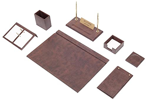 Schreibtisch-Set aus Leder – Schreibtisch-Organizer-Set – Büro-Schreibtisch-Zubehör – Kalenderhalter – 9 Zubehörteile – Schreibtisch (Brown)