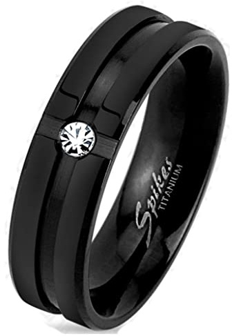 Bungsa 64 (20.4) Titan Ring klassisch mit Kristall Stein schwarz Unisex