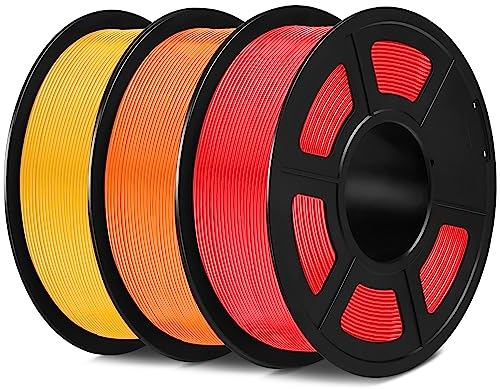 SUNLU PLA Filament Mehrfarbiges Set, 3D Drucker Filament PLA 1.75mm, 3D Filament Maßgenauigkeit +/- 0,02mm, Passend Für Sie Meisten FDM 3D Drucker, 1KG Spool, 3 Pcs.(Rot+Orange+Reines Gelb)