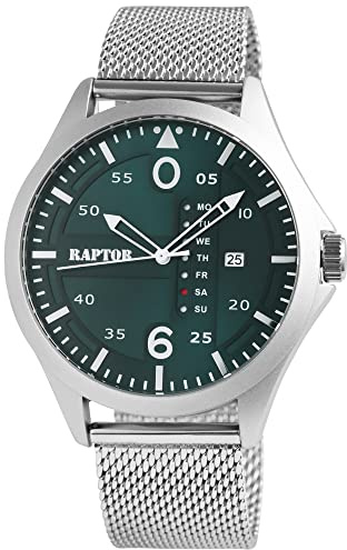 Raptor Smart Herren-Uhr Edelstahl Milanaiseband Leuchtzeiger Datum Analog Quarz RA20265 (silberfarbig grün)