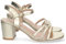 shoes&blues.es 72100-Sandalia de Tacon para Mujer, Comoda, con Palas Finas, Talon Abierto, y Cierre de Hebilla, Primavera Verano 2023. Talla 38 Oro