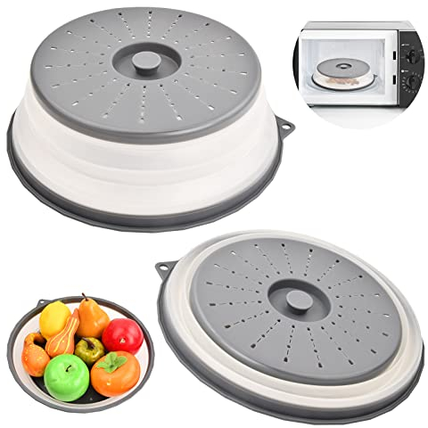Anseom Mikrowellen Abdeckung, 2 pcs Faltbare Mikrowellenabdeckhaube mit 2 Haken für die Mikrowelle Verhindert Spritzen auch als Gemüse Obstfilterkorb Lebensmittelkonservierung