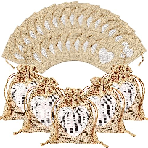 Jutesäckchen 30 Stück 8 x 10CM Klein Herz Jutesäckchen mit Kordelzug, Mini Jutebeutel Schmuckbeutel für Schmuckbeutel Handwerk Hochzeit Party und Weihnachten