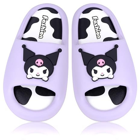 Roffatide Anime Cinnamoroll My Melody Kuromi Pantoffeln für Frauen Rutschfeste Badesandalen Kuh Druck Gummipantoffeln Hausschuhe Lila 39/40