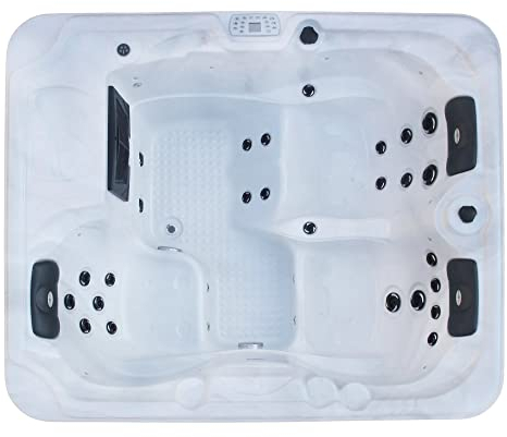 Sanotechnik Outdoor Whirlpool Oasis Weiß - Mit Abdeckung und Stiege - Maße 208 x 175 x 90 cm - 30 Massagedüsen, Bluetooth - Audiosystem, Whirlpool SPA für 3 Personen