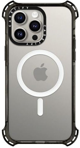 CASETiFY Bounce Case for iPhone 15 Pro Max [6X Military Grade Drop Tested / 21.3ft Drop Protection/Compatible with Magsafe] - Clear Black