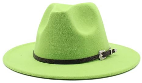 NOAMED Fengyan Mützen Jazz-Hut aus Fell im britischen Stil, europäischer und amerikanischer Hut mit großer Krempe, modischer Hut mit Flacher Krempe (Farbe : Fruit Green, Größe : 6 7/8-7 1/8)