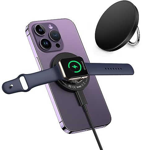 Mag Safe Ladegerät 3 in 1 Reise Wireless Charger für iPhone 15 14 13 12 Serie, iWatch, AirPods 3/2/Pro Magnetische Ringhalterung Induktive Kabellose Ladestation mit Abnehmbar Kabel