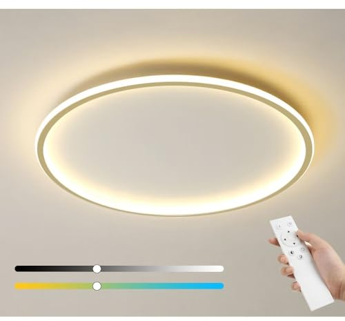 ZEHUILT LED Deckenleuchte Wohnzimmer Dimmbar Deckenlampe Rund Flach Gold 60CM 54W 3000K-6500K Ultraslim Leuchte Wohnzimmerlampe Modern Schlafzimmer Deckenbeleuchtung für Küche Esszimmer Büro