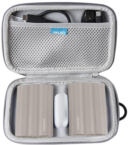 Anleo Hard Travel Case for Samsung T7 Shield 2TB / 1TB / 4TB, Portable SSD, USB 3.2 Gen2 External Solid State Drive (Grey, Case for 2 Hard Drives)