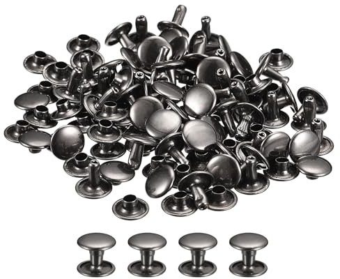 QUARKZMAN 100 Set di Rivetti in Pelle, Rivetti a Vite per Cuoio Chicago 10x8mm in Metallo per Riparazione Fai da Te di Artigianato Pelle Borse Cinture Scarpe, Nero Opaco