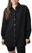 Sublevel Langarm Musselin Bluse mit Kentkragen - Damen Muselin Oversize Bluse, Baumwolle, Knopfleiste in verschienden Farben Black L/XL