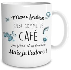 DECOHO - Taza de cerámica de Mi hermano es como el café, 33 cl, color blanco