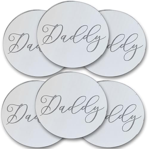 6pcs Happy Fathers Day Gold Mirror Acrylic Cupcake Topper Cake Charm Cake Disc Daddy Acrylic Happy Cake Topper Gift For Dad Grandad Gift For Him 50mm 5cm 2inch (Silver Circle 3 - Daddy)