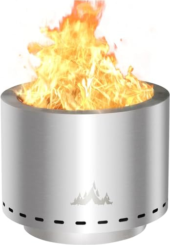 UDPATIO 50 cm Feuerschale Rauchfrei mit Standfuß, 304 Edelstahl, Feuerschale Bonfire für den Garten,Holzverbrennung mit Aschekasten, Tragbare Tragetasche - für Terrasse, Camping, 50 x 49,5 cm