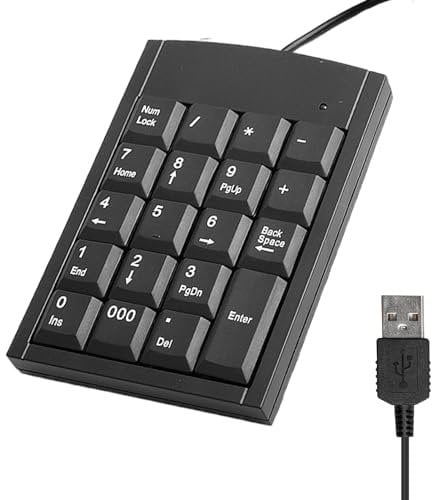 Raykce USB Numeric Keypad, Wire Mini Number Pad Portable USB Numeric Keyboard for Laptop, PC Computer Desktop Computers Notebook 19 Key (Black)