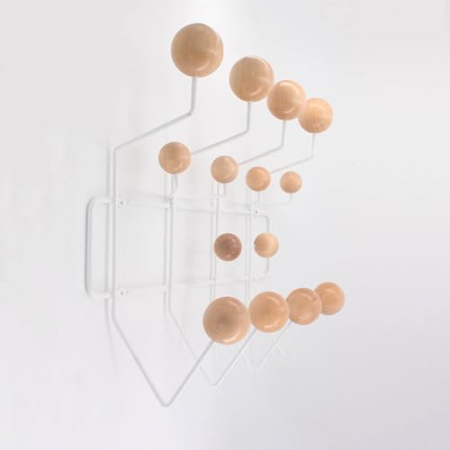AILZCFX Patère Boule en Bois, Porte-Manteau avec 14 Crochets, Porte-Manteau Mural, Rail à Crochets avec Boules colorées, Porte-Manteau pour entrée, Couloir, Chambre à Coucher, Salle de Bain