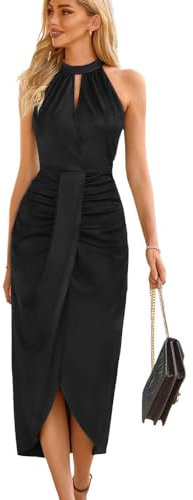 RPAEOY Vestido sin Mangas Mujer Halter Cuello Alto Elegante Vestidos Verano Fiesta Coctel Midi Asimétrico Fruncido Ceremonia Boda Noche Casual Formal