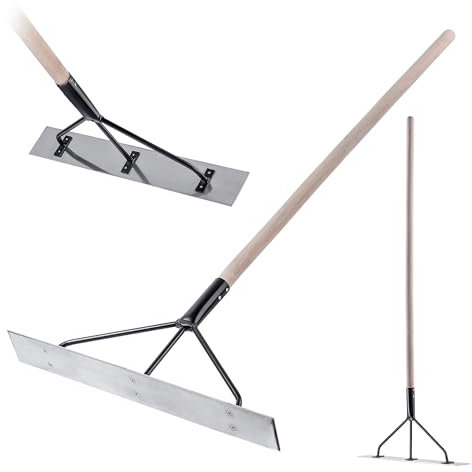 KADAX Betonverteiler aus Aluminium, 62,5x9x154 cm, Profilierter Teerverteiler, 3-fach verstrebter Betonglätter, Betonschieber (Mit Stiel)