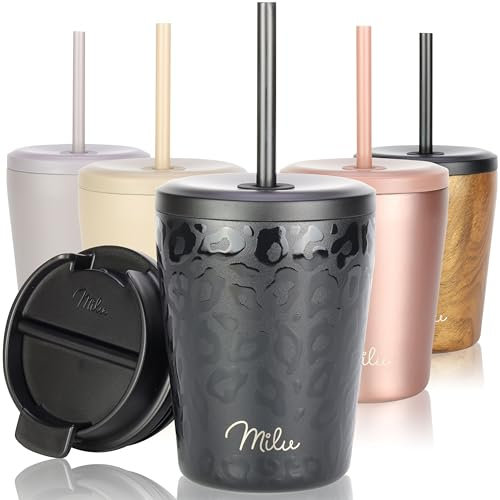 Milu Mug Isotherme 300ml - Thermo Café étanche en acier inoxydable, Tasse thermique sans BPA, 100% anti-fuite(Black Leopard, 300ml)
