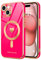 LLZ.COQUE for iPhone 15 Plus Magnetic Case, Compatible with Magsafe, Cute Heart Pattern Phone Case with Luxury Gold Plated Bumper, Raised Full Camera Protection Soft Cover for Girl Women, Rose Red