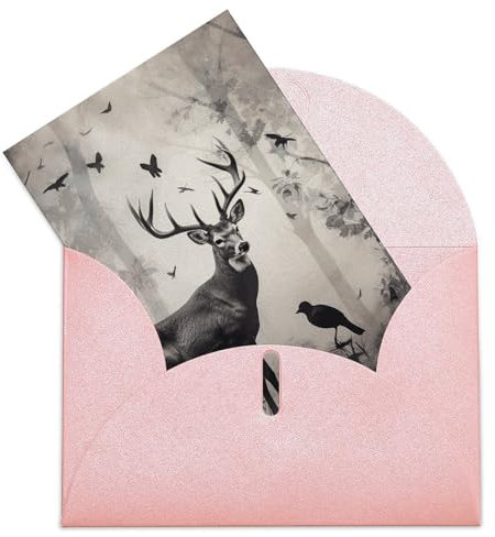 NQHJT Grußkarte, Jagd-Silhouette von Hirsch, Geburtstagskarten mit Umschlägen, 10,2 x 15,2 cm, blanko, Postkarten, Feiern, Aktivitäten, Grußkarten für Erwachsene, Arbeit, Büro