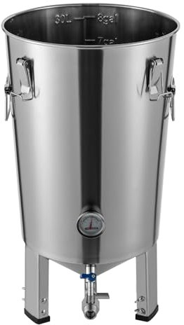 Alnemy Impianto per la birra e la fermentazione, con termometro, caldaia conica, per birra o fermentare vino, in acciaio inox, rubinetto 32 l