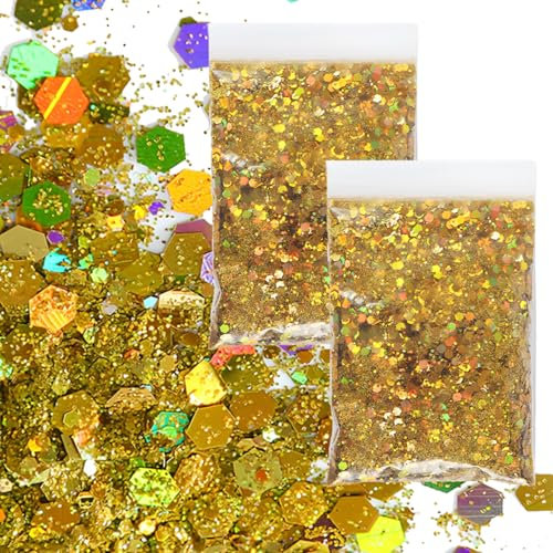 JAONLD Glitter,100 g Paillettes Polvere Unghie Glitter Viso Capelli per Capelli Viso Corpo Occhi Nail Art Festival,Decorazioni(Rosa Misto,Oro)