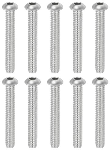PATIKIL 1/4-20x1-7/8 Tornillos de Cabeza Redonda con Casquillo, 10 Piezas de Acero Inoxidable 304 18-8 Tornillos de Cabeza con Casquillo Allen Hexagonal Rosca Completa Rosca Fina UNC
