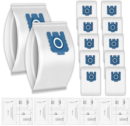 (16 pièces) Sacs d'aspirateur Filtres Airclean compatibles avec les aspirateurs Miele GN, séries C1, C2, C3, S227 S240, S270, S400, S400i, S600, S2, S5, S8, sacs Hoover, sac à poussière 3D Efficiency