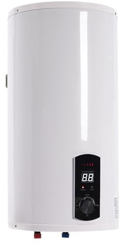 Chauffe-eau électrique instantané avec écran LED, suspension verticale, économie d'énergie, chauffe-eau 25-75 °C, pour cuisine, jardin, salle de bain, caravane - 2000 W (blanc, 50 l)